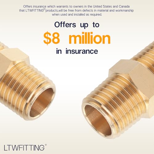 LTWFITTING Brass Pipe Hex Nipple Fitting 1/2 x 1/2 Inch Male Pipe NPT MNPT MPT Air Fuel Water(Pack of 5) - Image 4