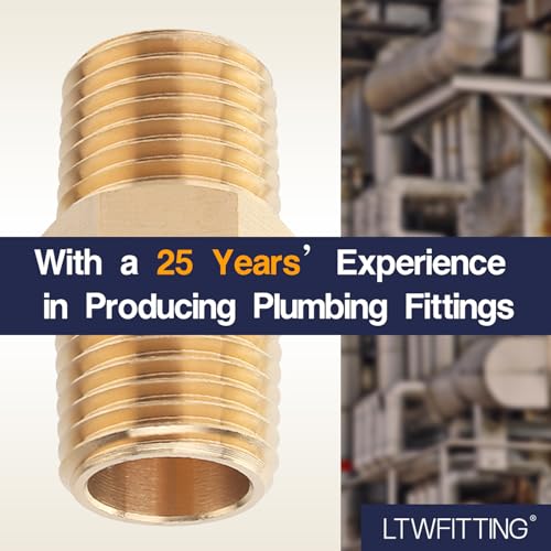 LTWFITTING Brass Pipe Hex Nipple Fitting 1/2 x 1/2 Inch Male Pipe NPT MNPT MPT Air Fuel Water(Pack of 5) - Image 5