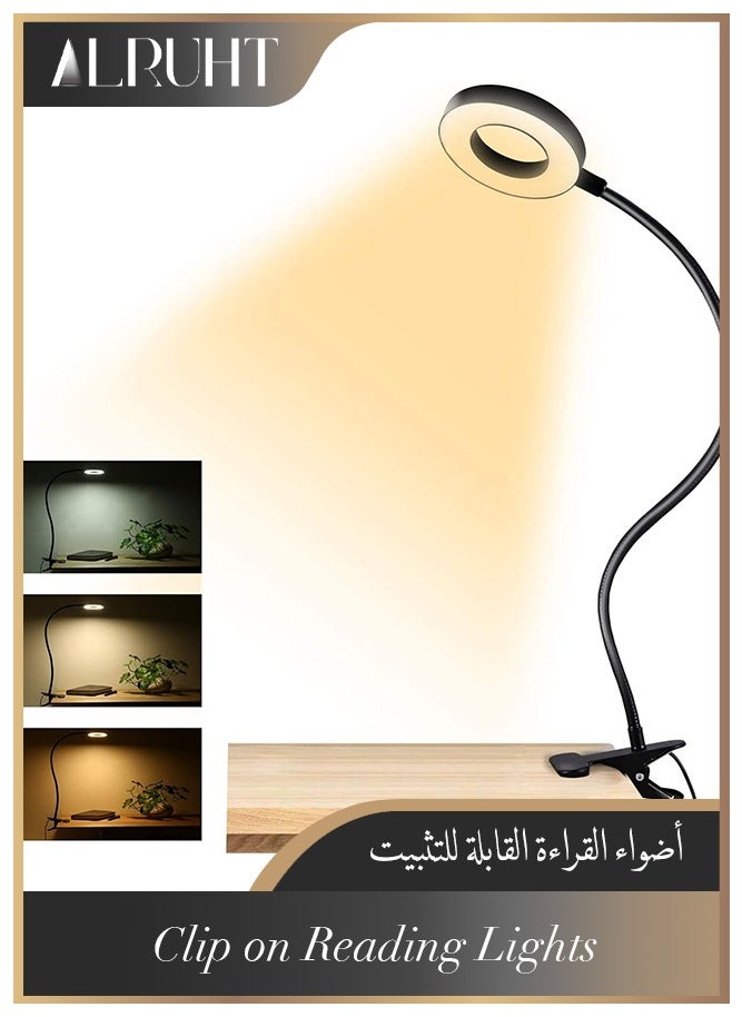 Alruht Clip on Light Reading Lights , 48 LED USB Desk Lamp with 3 Color Modes 10 Brightness, Eye Protection Book Clamp Light , 360 ° Flexible Gooseneck Clamp Lamp for Desk Headboard and Video Conference  - Image 1