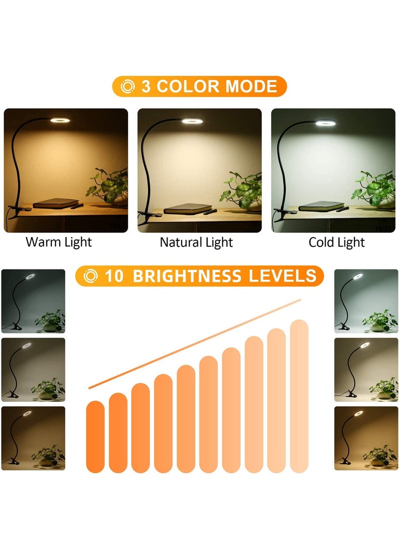 Alruht Clip on Light Reading Lights , 48 LED USB Desk Lamp with 3 Color Modes 10 Brightness, Eye Protection Book Clamp Light , 360 ° Flexible Gooseneck Clamp Lamp for Desk Headboard and Video Conference  - Image 4