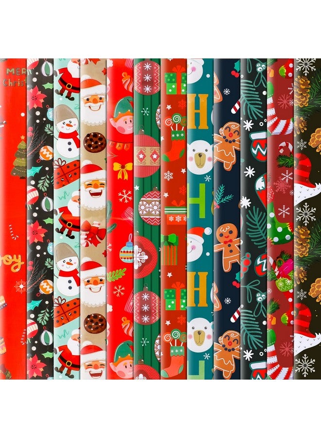 Konsait 12Pack Folded Large Sheets Of Christmas Wrapping Paper Traditional Gift Wrap, Christmas Decoration,Xmas Festive Designs- Kids Snowman, Santa, Christmas Tree, Snowflake, Reindeer, 74 X 51Cm - Image 1