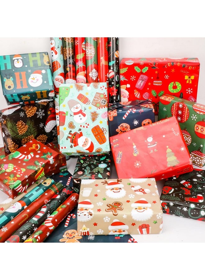Konsait 12Pack Folded Large Sheets Of Christmas Wrapping Paper Traditional Gift Wrap, Christmas Decoration,Xmas Festive Designs- Kids Snowman, Santa, Christmas Tree, Snowflake, Reindeer, 74 X 51Cm - Image 3