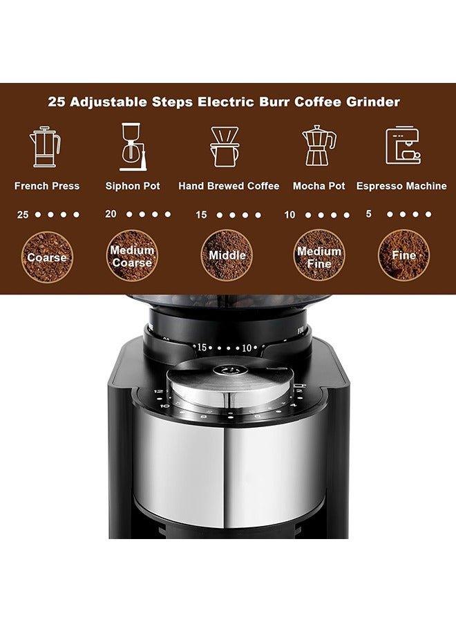 Coffee Grinder,with 25 Grind Settings Coffee Bean Grinder,250g Semi Automatic Coffee Bean Grinder Siphon Type Electric Coffee Grinding Hine for Drip Espresso (Black)