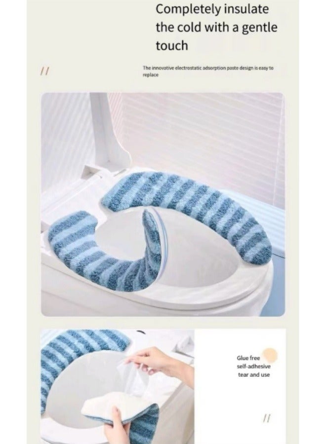 Washable Toilet Seat Adhesive Household Autumn And Winter Toilet Seat Thickened Striped Toilet Seat Covers - Image 5