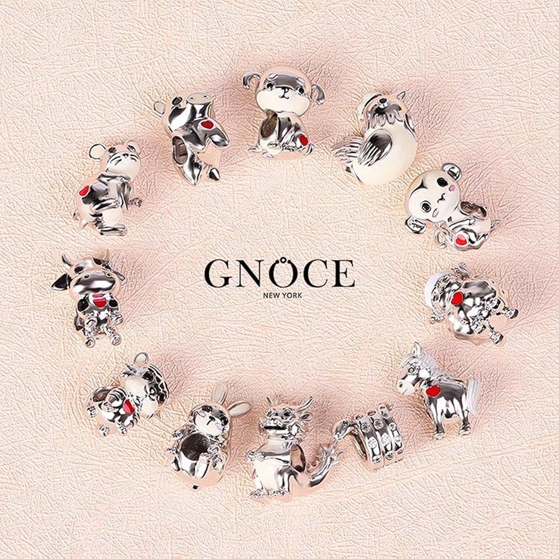 جنوس GNOCE الحيوان سحر الخرزة فضة الاسترليني علامات زودياك سحر الخرزة صالح سوار / قلادة مجوهرات هدية للنساء الرجال, فضة استرلينية, - Image 5
