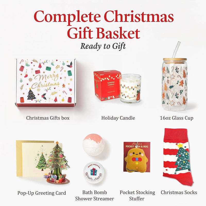 LUICONMO Christmas Gifts for Women 2025, Unique Christmas Gift Basket for Coworker Teacher Employee Sister Best Friend Mom Wife, Xmas Holiday Gifts for Women Secret Santa Gift Box Set with Holiday Glass Cup - Image 3