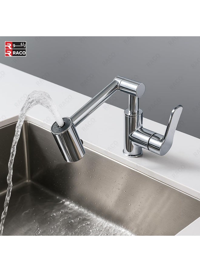 راكو صنبور مطبخ راكو سيينا مودرن ثلاثي المحاور - صنبور ذراع آلي كروم مع دوران 360 درجة، أوضاع تدفق/رش/مسح، صنبور حوض قابل لتعديل الارتفاع (كروم) - Image 4