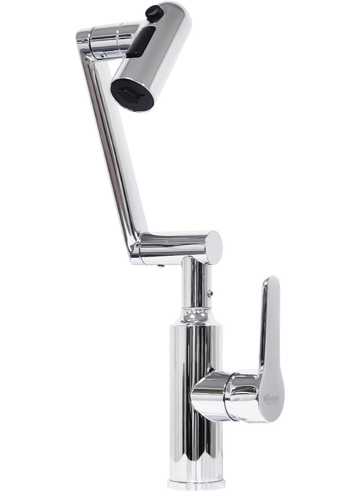 راكو صنبور مطبخ راكو سيينا مودرن ثلاثي المحاور - صنبور ذراع آلي كروم مع دوران 360 درجة، أوضاع تدفق/رش/مسح، صنبور حوض قابل لتعديل الارتفاع (كروم) - Image 1