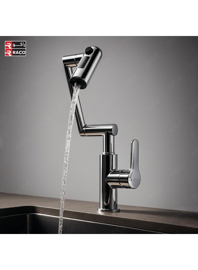 راكو صنبور مطبخ راكو سيينا مودرن ثلاثي المحاور - صنبور ذراع آلي كروم مع دوران 360 درجة، أوضاع تدفق/رش/مسح، صنبور حوض قابل لتعديل الارتفاع (كروم) - Image 2