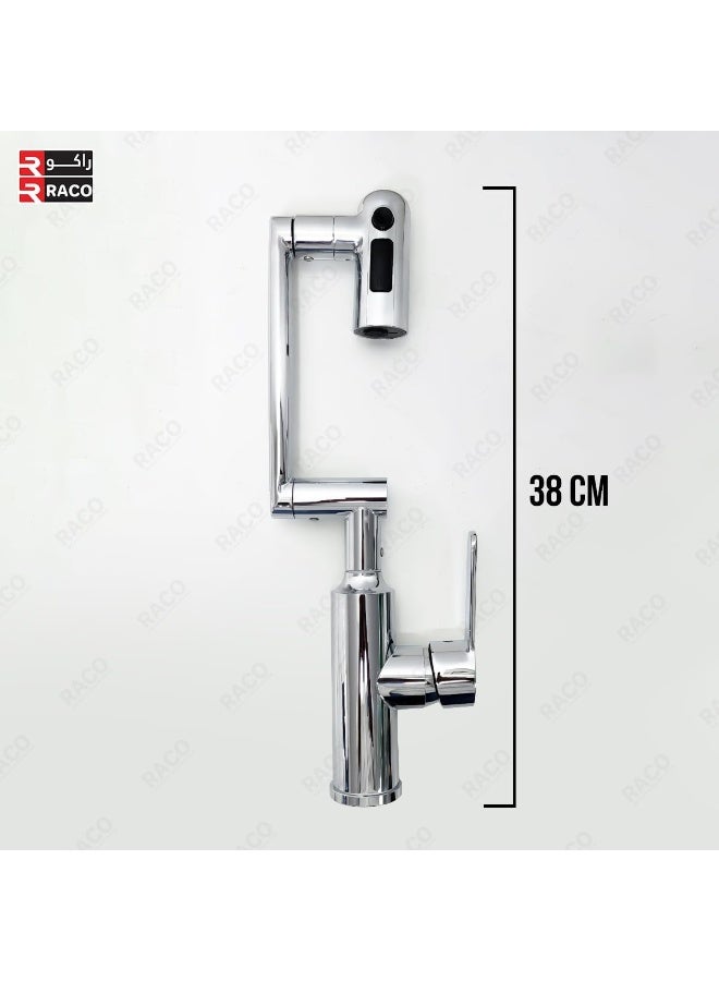 راكو صنبور مطبخ راكو سيينا مودرن ثلاثي المحاور - صنبور ذراع آلي كروم مع دوران 360 درجة، أوضاع تدفق/رش/مسح، صنبور حوض قابل لتعديل الارتفاع (كروم) - Image 3