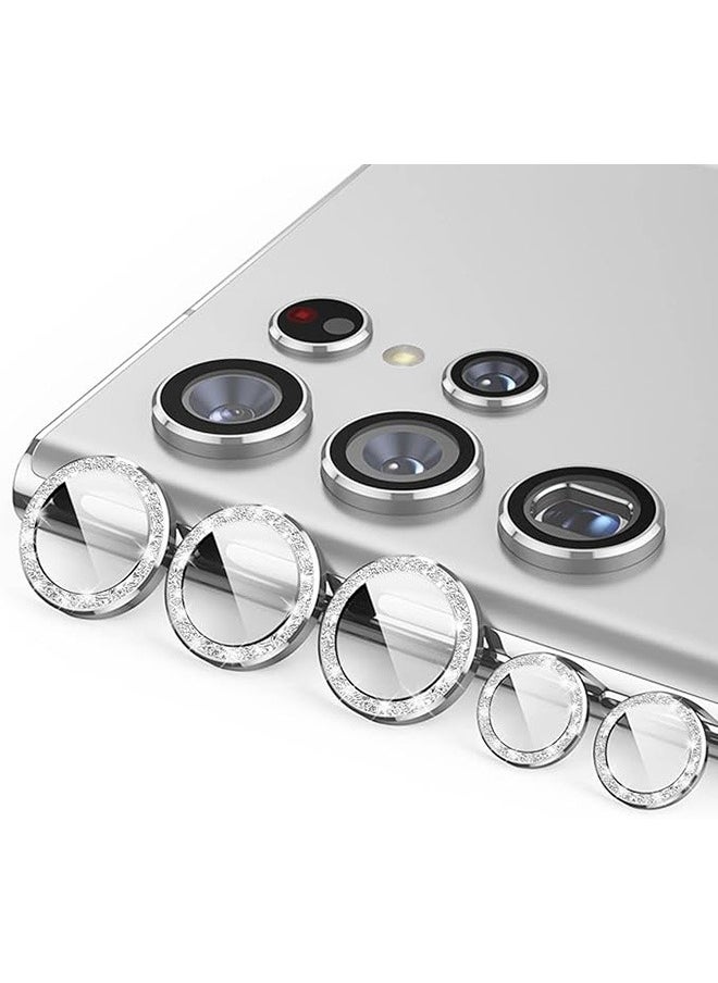 Generic - For Samsung Galaxy S23 Ultra Camera Lens Protector, Glitter Bling Tempered Glass Camera Screen Protector Individual Metal Ring Lens Cover for Galaxy S23 Ultra Accessories, 1 Set (Silver Glitter) - Image 1