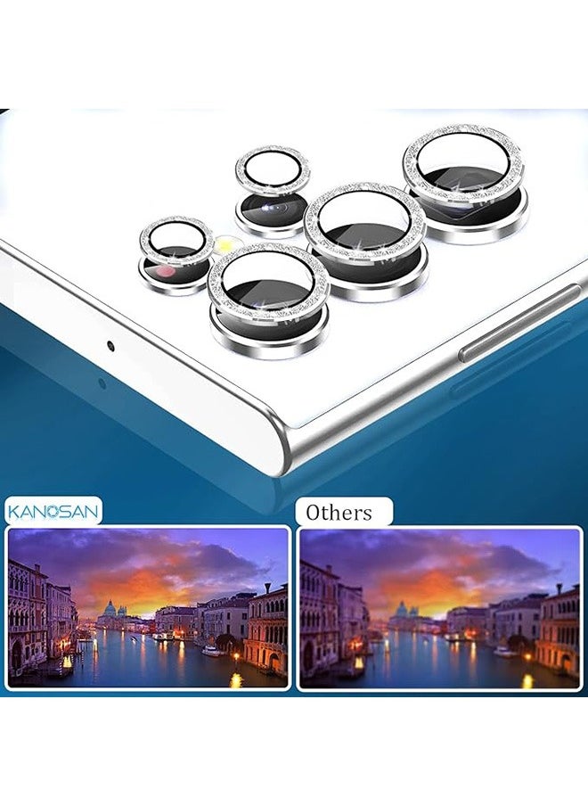 Generic - For Samsung Galaxy S23 Ultra Camera Lens Protector, Glitter Bling Tempered Glass Camera Screen Protector Individual Metal Ring Lens Cover for Galaxy S23 Ultra Accessories, 1 Set (Silver Glitter) - Image 1