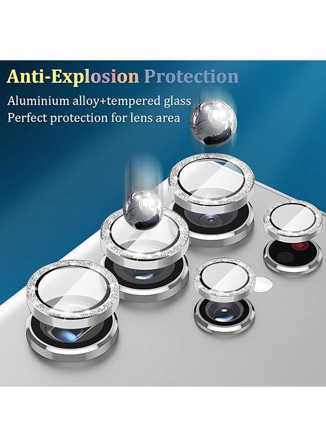 Generic - For Samsung Galaxy S23 Ultra Camera Lens Protector, Glitter Bling Tempered Glass Camera Screen Protector Individual Metal Ring Lens Cover for Galaxy S23 Ultra Accessories, 1 Set (Silver Glitter) - Image 1
