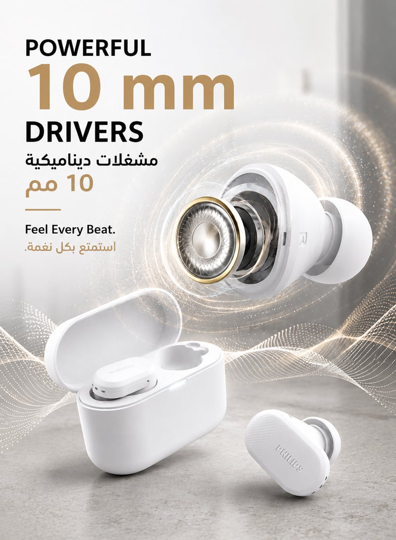 Philips True Wireless Earbuds, TWS Bluetooth 5.3 with Hybrid ANC, AI Clear Calls, Dynamic Bass Boost, IPX4 Waterproof, Touch Controls, USB-C Charging Case, Up to 24H Battery Life, TAT3509,  White white - Image 5