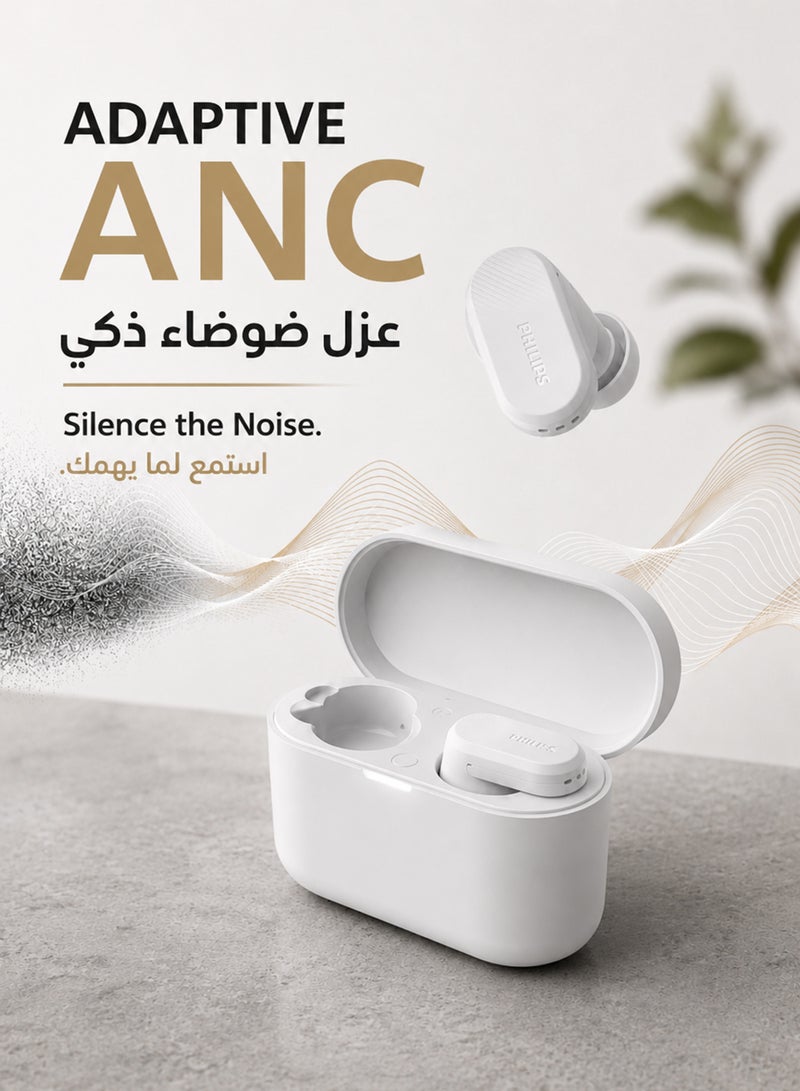 Philips True Wireless Earbuds, TWS Bluetooth 5.3 with Hybrid ANC, AI Clear Calls, Dynamic Bass Boost, IPX4 Waterproof, Touch Controls, USB-C Charging Case, Up to 24H Battery Life, TAT3509,  White white - Image 4
