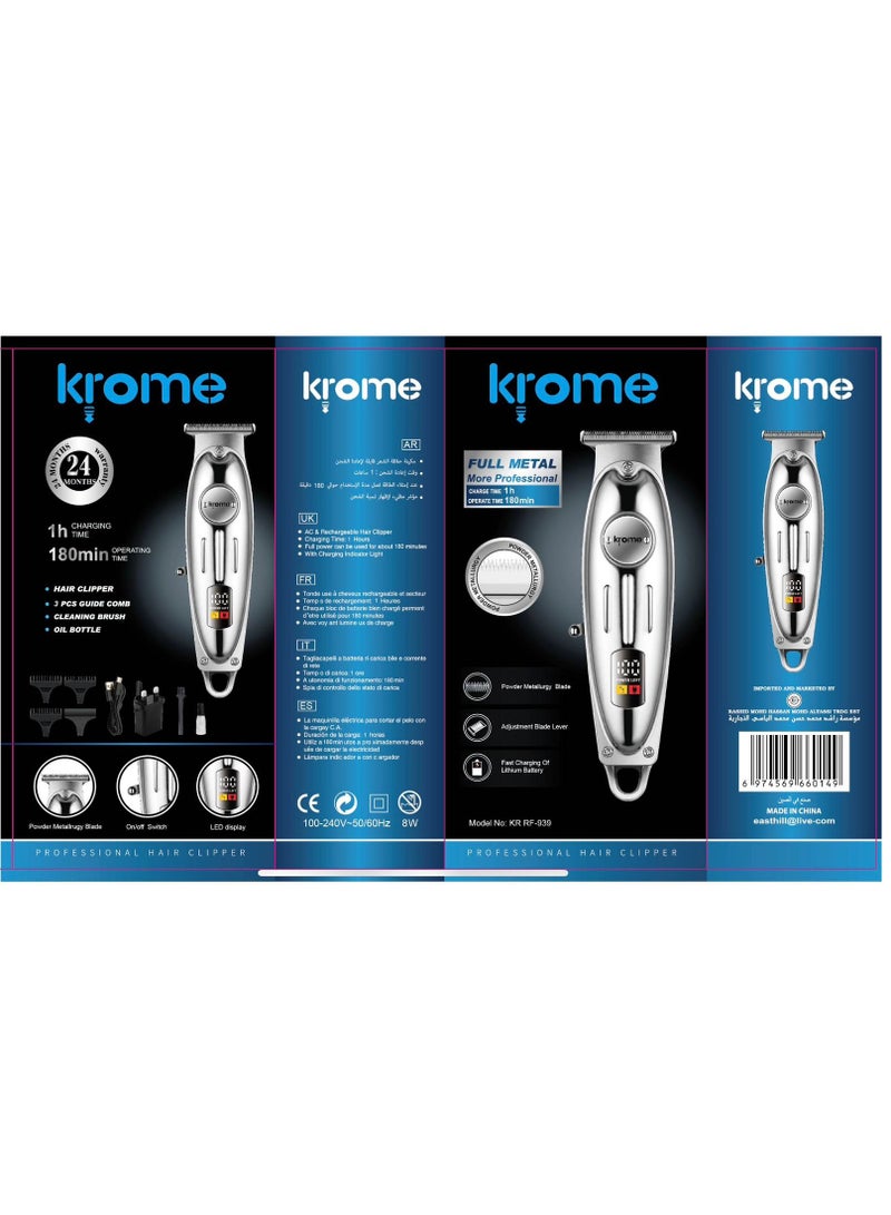 كروم ماكينة حلاقة احترافية عالية الجودة للشعر واللحية KR -939