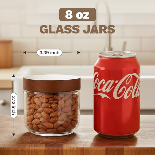 Bumobum 8 oz Glass Mason Jars with Lids, Small Glass Container with Acacia Wood Airtight Lid, Wide Mouth Canisters for Chia Pudding Loose Tea Coffee Salad Snacks Yogurt Spice, 4-Pack - Image 5