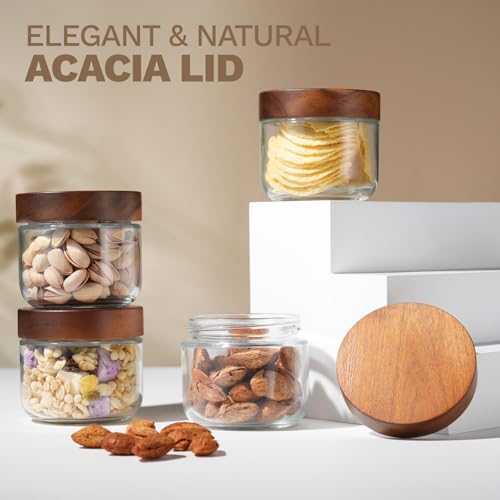 Bumobum 8 oz Glass Mason Jars with Lids, Small Glass Container with Acacia Wood Airtight Lid, Wide Mouth Canisters for Chia Pudding Loose Tea Coffee Salad Snacks Yogurt Spice, 4-Pack - Image 4