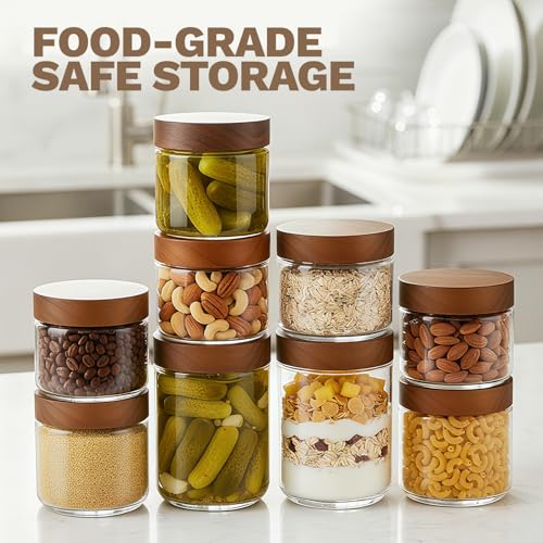 Bumobum 8 oz Glass Mason Jars with Lids, Small Glass Container with Acacia Wood Airtight Lid, Wide Mouth Canisters for Chia Pudding Loose Tea Coffee Salad Snacks Yogurt Spice, 4-Pack - Image 2