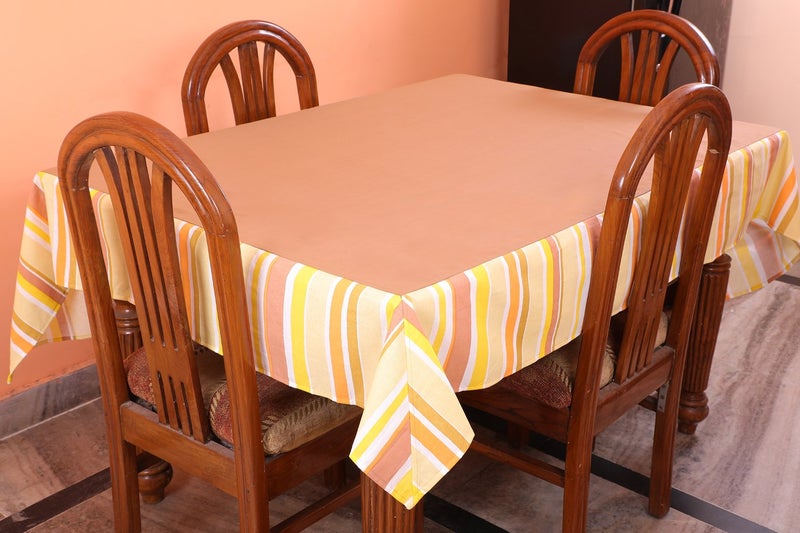Dekor World Stripe Printed Yellow Table Cover (Pack of 1) - Image 1