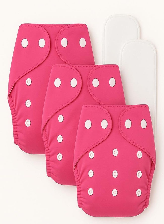 Kritiu Reusable Baby Cloth Diapers (0-3 Years) Pack of 3 with 2 Inserts & Bib | Leak-Proof & Adjustable | Washable Up to 300 Times | Waterproof, BPA-Free, Eco-Friendly, Anti Bacterial, Rashes Free Diapers for Babies & Toddlers (3-17 kg) (PINK) - Image 3