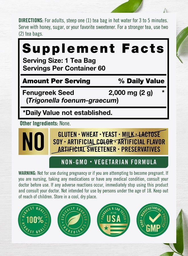 Carlyle Fenugreek Seed Tea | 60 Tea Bags | No Caffeine | Vegetarian, Non-GMO & Gluten Free Herbal Tea Supplement - Image 2