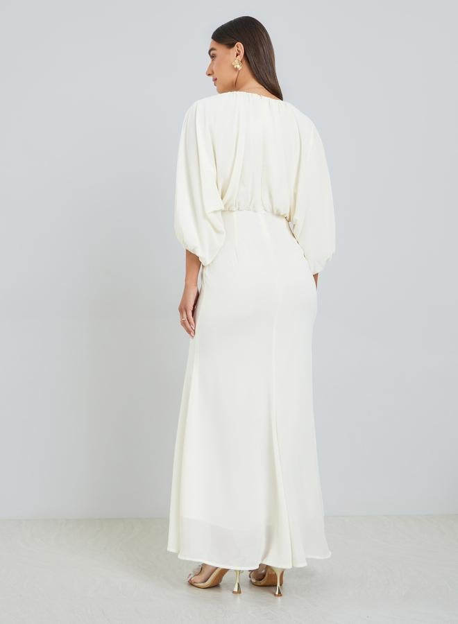 ستايلي فستان طويل بحافة حورية البحر لون كريمي - Image 5