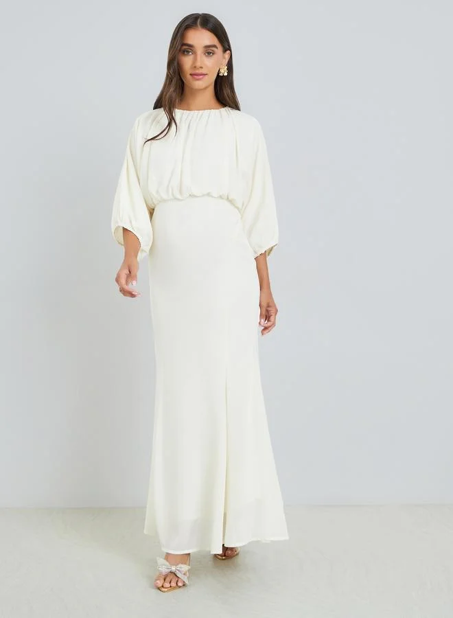 Styli  Women Cream Blouson Mermaid Hem Maxi Dress for Women | Best Price UAE