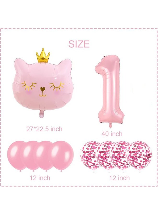 Happy D 1st Birthday Party Decorations Cat Theme Decoration Balloons Pink Balloons - Image 3
