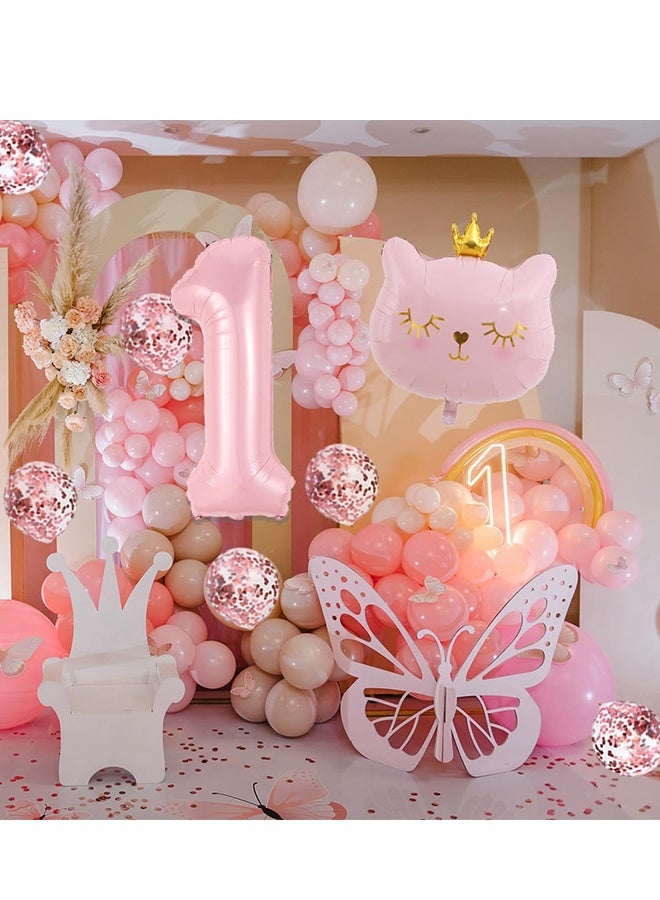 Happy D 1st Birthday Party Decorations Cat Theme Decoration Balloons Pink Balloons - Image 4