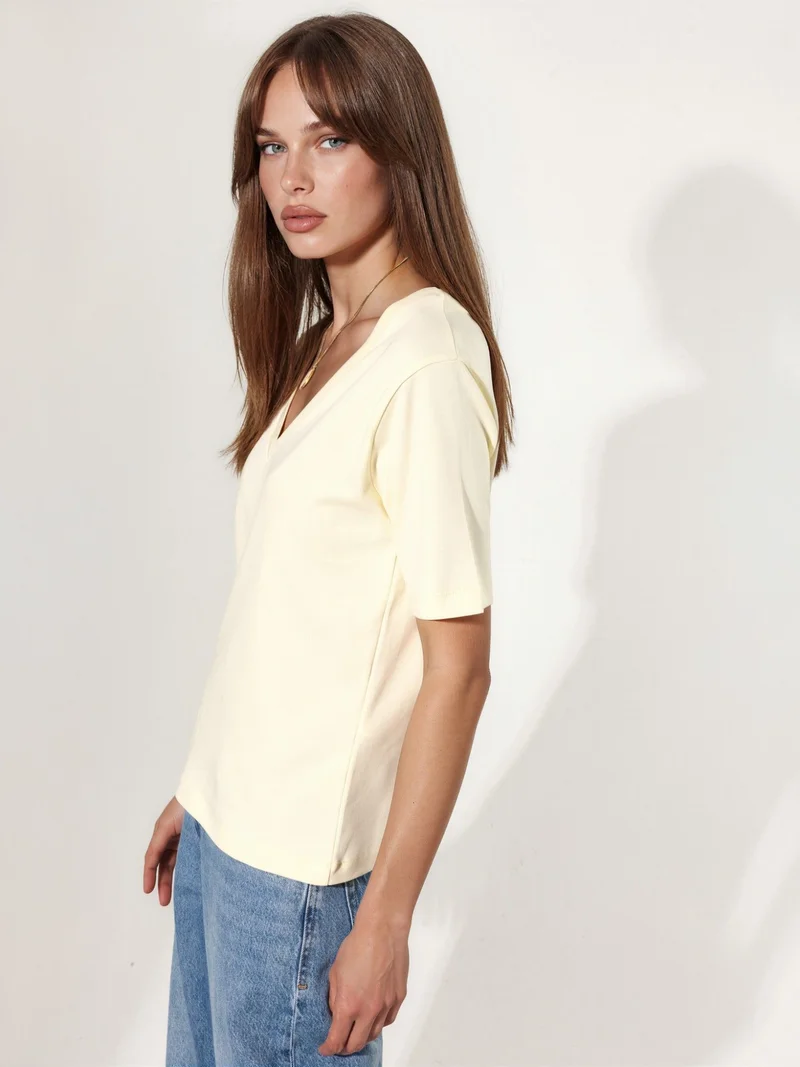 Busem BUSEM V-Neck Solid Regular Fit Cotton T-Shirt
