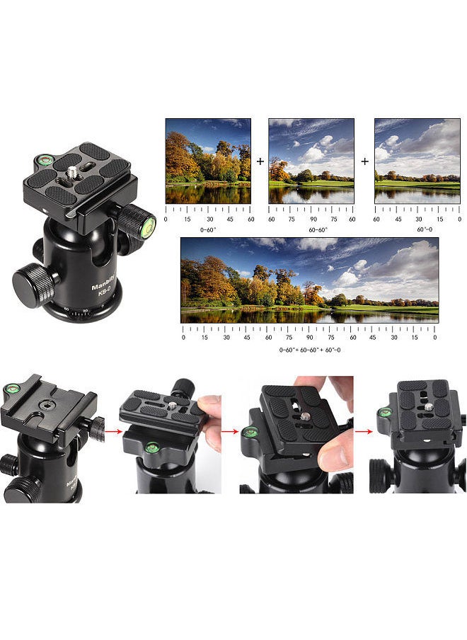 Generic - Manbily KB-0 Professional Tripod Head Camera Ball Head Panoramic Head Sliding Rail Head with 2 Built-in Spirit Levels Aluminum Alloy Max Load Capacity 15kg - Image 1