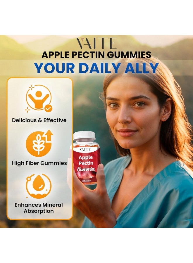 VAITE Apple Pectin Gummies - High-Fiber Supplement with 2000mg Natural Cholesterol Lower Support, Promotes Digestive Wellness & Stomach Comfort, Non-GMO & Gluten Free Herbal Supplements - 60 Vegan Gummy - Image 2