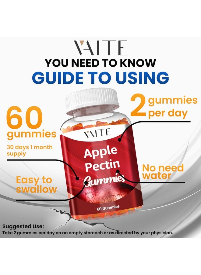 VAITE Apple Pectin Gummies - High-Fiber Supplement with 2000mg Natural Cholesterol Lower Support, Promotes Digestive Wellness & Stomach Comfort, Non-GMO & Gluten Free Herbal Supplements - 60 Vegan Gummy - Image 4