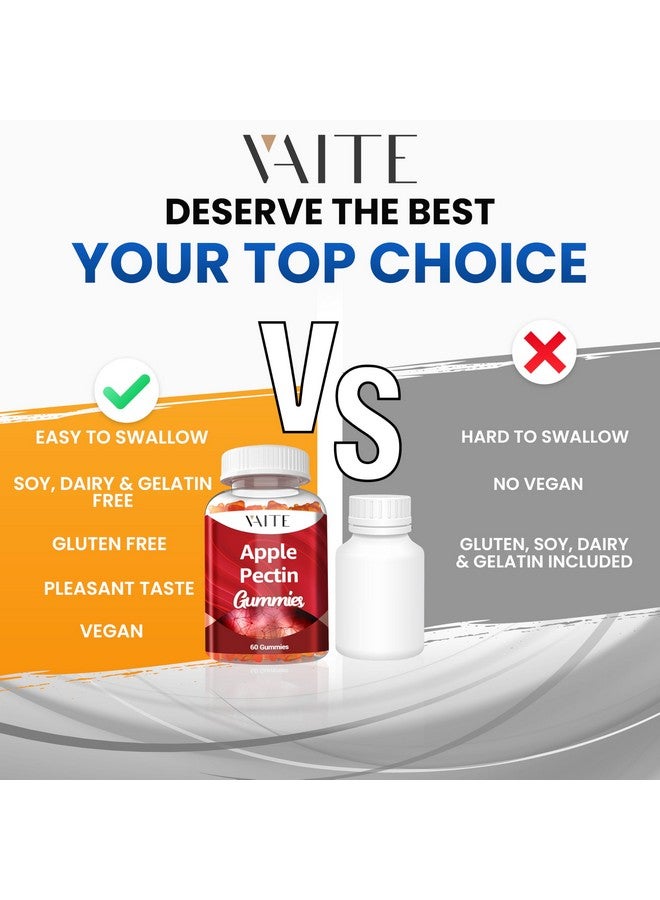 VAITE Apple Pectin Gummies - High-Fiber Supplement with 2000mg Natural Cholesterol Lower Support, Promotes Digestive Wellness & Stomach Comfort, Non-GMO & Gluten Free Herbal Supplements - 60 Vegan Gummy - Image 5