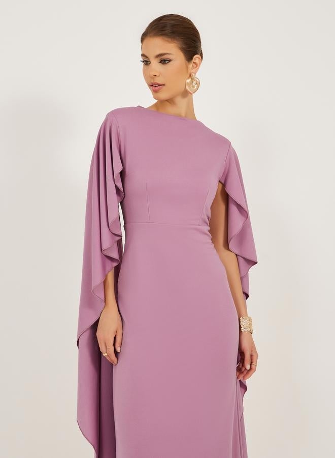 ستايلي فستان ماكسي بأكمام كاب ستايلي وبذيل حورية البحر - Image 3