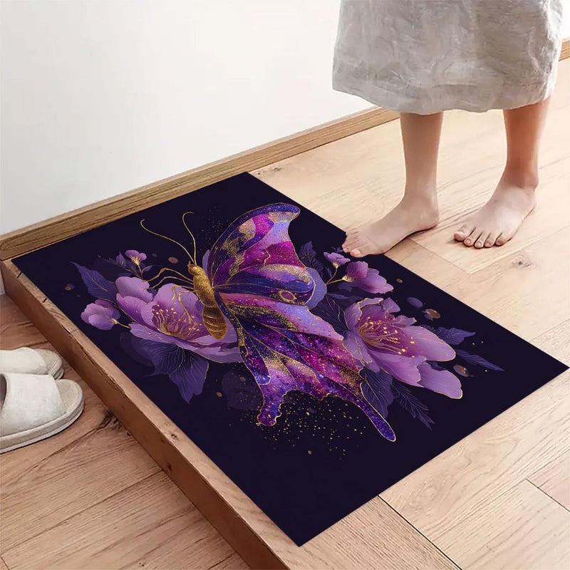 ستارة بابية فاخرة بألوان الفراشات الأرجوانية، مقاس 160 سم × 200 سم، بتصميم زهور زرقاء داكنة غير قابلة للانزلاق، للديكور الداخلي والخارجي - Image 2