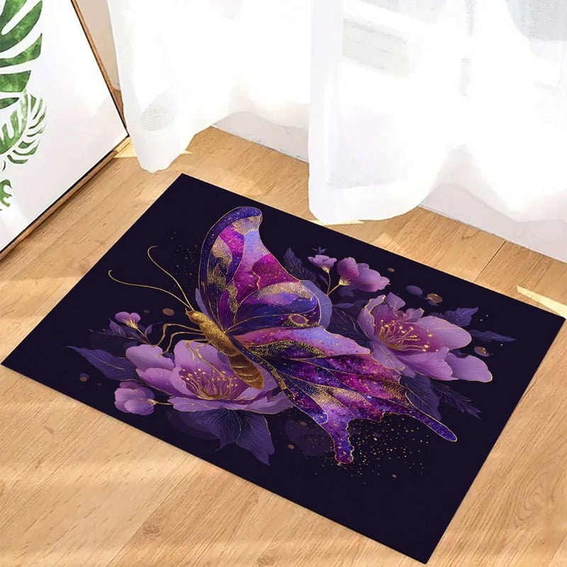 ستارة بابية فاخرة بألوان الفراشات الأرجوانية، مقاس 160 سم × 200 سم، بتصميم زهور زرقاء داكنة غير قابلة للانزلاق، للديكور الداخلي والخارجي - Image 1