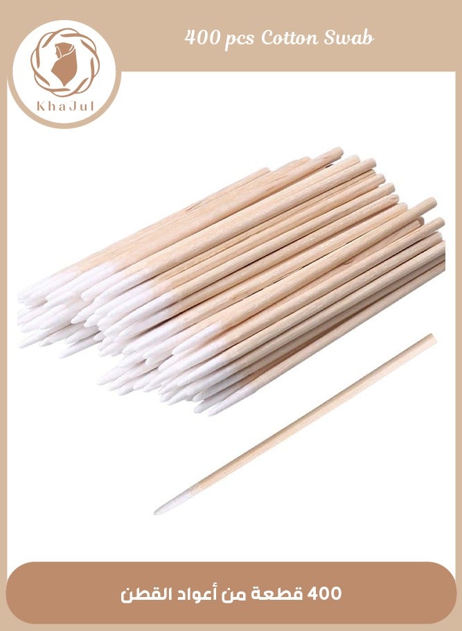 KHAJUL 400 PCS Cotton Swab, For Eyebrow Beauty Make-Up, Nail Seam Dedicated Dirty Picking, Wood Handle Small Pointed Tip Head  - Image 1