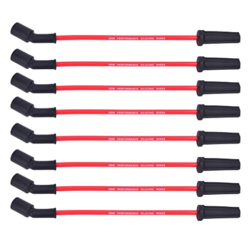 RLP Set of 8 Professional Spark Plug Wire 9748HH 8.0mm Red Compatible with Cadillac Escalade, Chevy Silverado Suburban Tahoe GMC Sierra Yukon - Image 1
