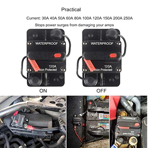 OUHL 120 Amp Circuit Breaker Manual Reset 30-250A for Car Truck Rv ATV Marine Trolling Motors Boat Vehicles,12V-48V DC (120A) - Image 2