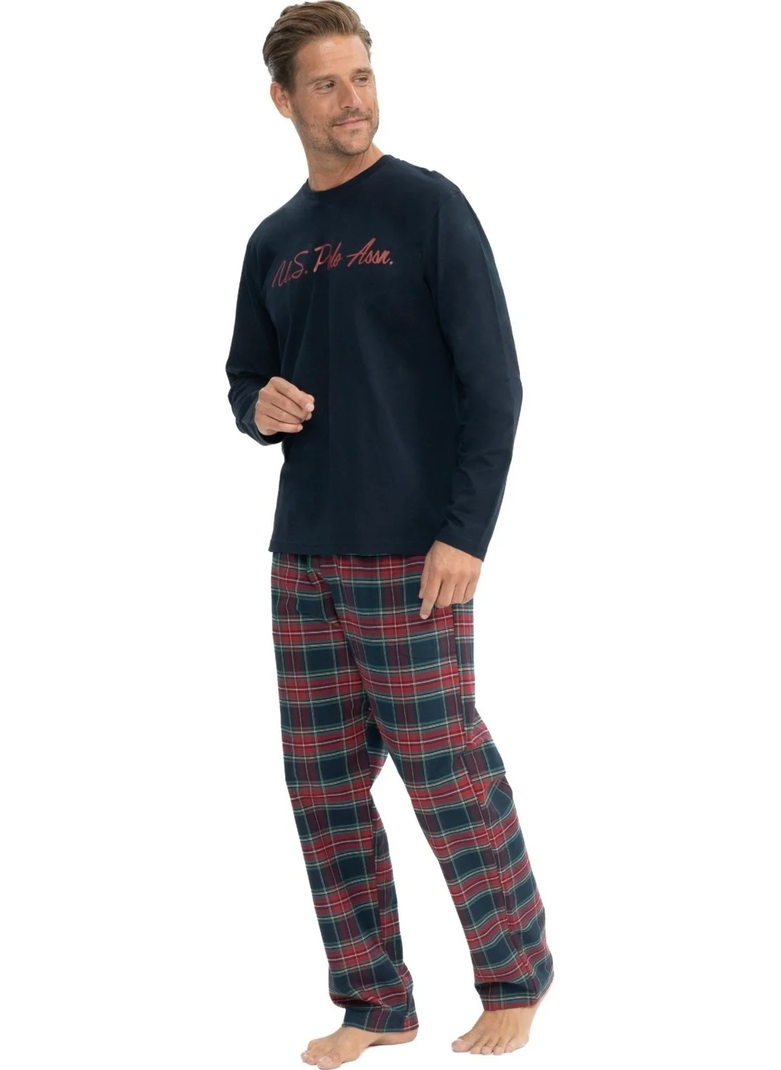 يو اس بولو اسن Men's Navy Blue Round Neck Pajama Set 18851