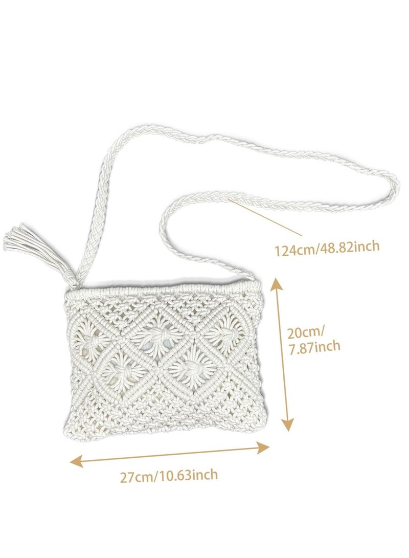 Handmade White Straw Cross Body Bag for Women Beach Ready Straw Messenger Bag Artisanal White Straw Shoulder Bag with Zipper Zippered White Straw Beach Bag for Women's Beach Outings