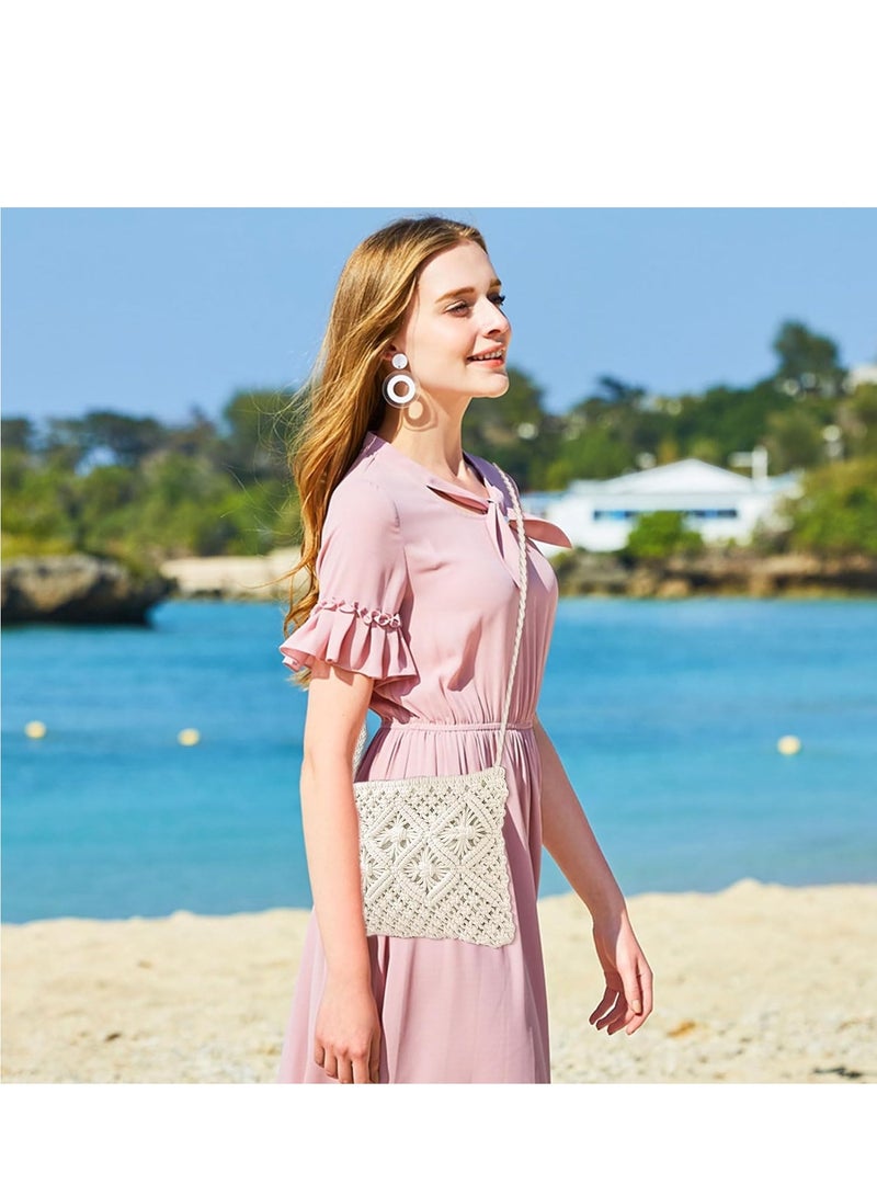 Handmade White Straw Cross Body Bag for Women Beach Ready Straw Messenger Bag Artisanal White Straw Shoulder Bag with Zipper Zippered White Straw Beach Bag for Women's Beach Outings