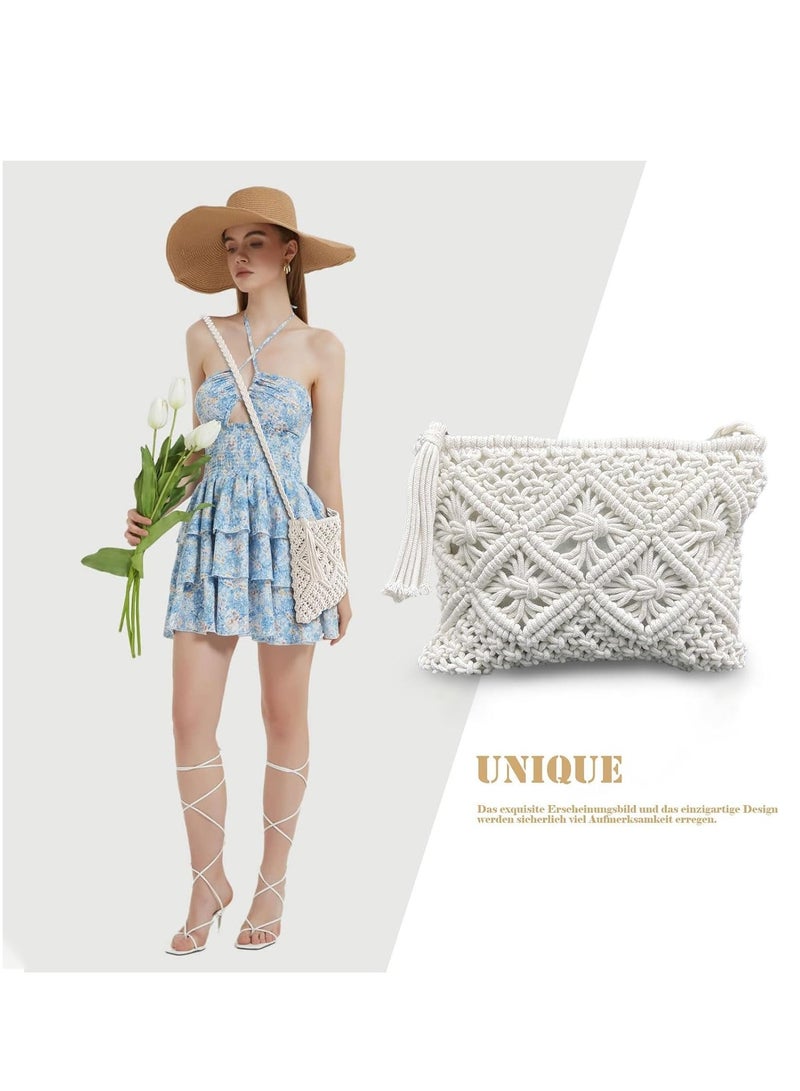 Handmade White Straw Cross Body Bag for Women Beach Ready Straw Messenger Bag Artisanal White Straw Shoulder Bag with Zipper Zippered White Straw Beach Bag for Women's Beach Outings