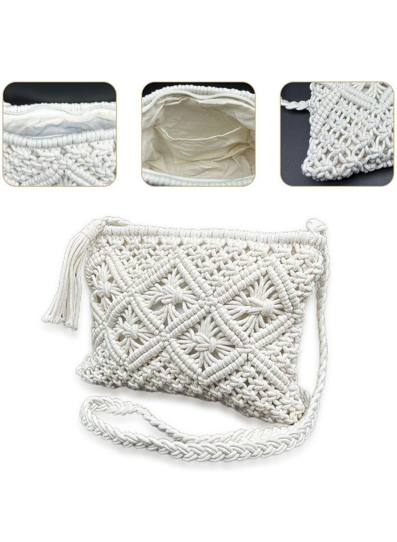Handmade White Straw Cross Body Bag for Women Beach Ready Straw Messenger Bag Artisanal White Straw Shoulder Bag with Zipper Zippered White Straw Beach Bag for Women's Beach Outings