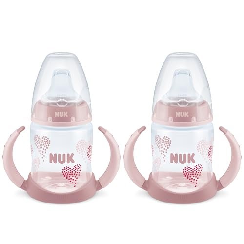 NUK Learner Cup, 5 Oz, Pack of 2, Pink Hearts, Soft Spout, Easy-Grip Handles, BPA Free, Spill Proof, Transition Sippy Cup - Image 1