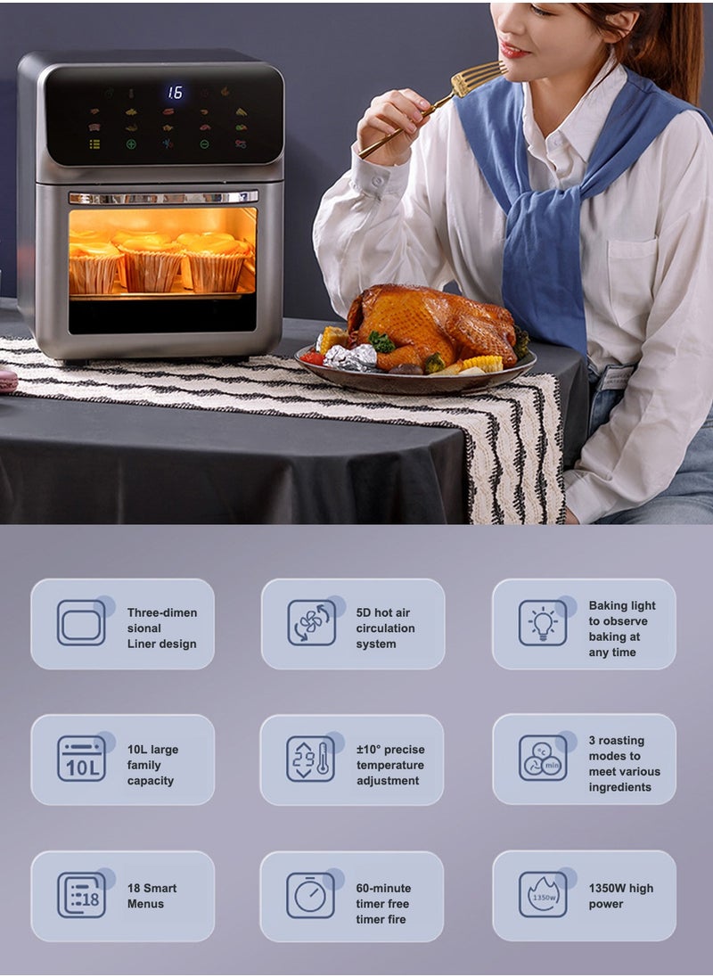 Air Fryer 10L for Grilling, Broiling, Roasting, Baking and Toasting 10L 1350W FD-1015B Black