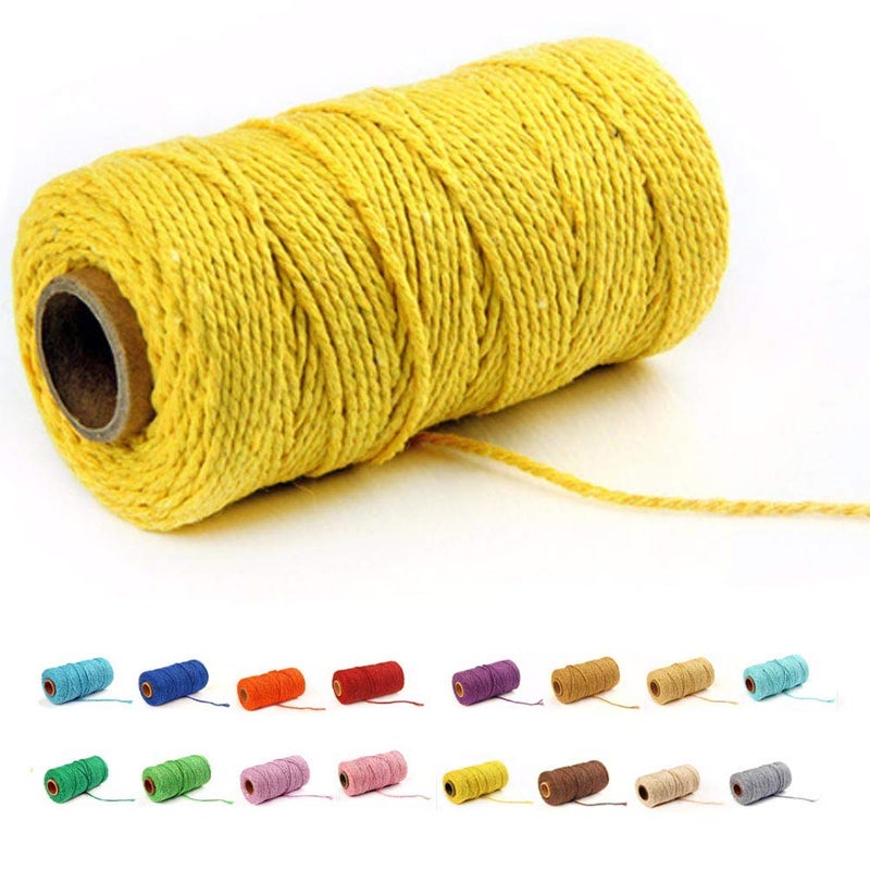 109 Yards15mm35 Colors Optional Cotton Baker Twine DIY Craft Macram Natural Cotton Rope Craft Making Knitting String Rope DIY Wedding Decor Supply Christmas Wrapping Yellow