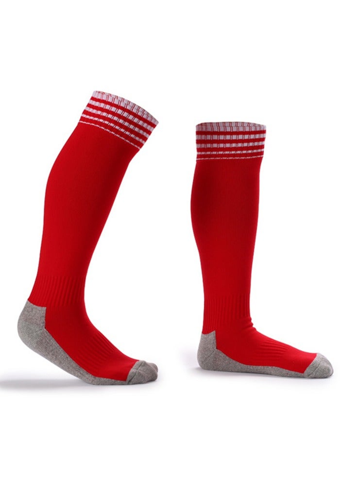 Kids Comfortable Thicken Soccer Sock Solid Stripe Knee High Football Sports Team Socks for Boys Girls For 8-14Y Youth Preppy Style Fashionable Anti-slip Socks - Image 2